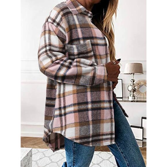 StunShow Women Plaid Shirt Button Down Flannel Shacket - Picture 3 of 4